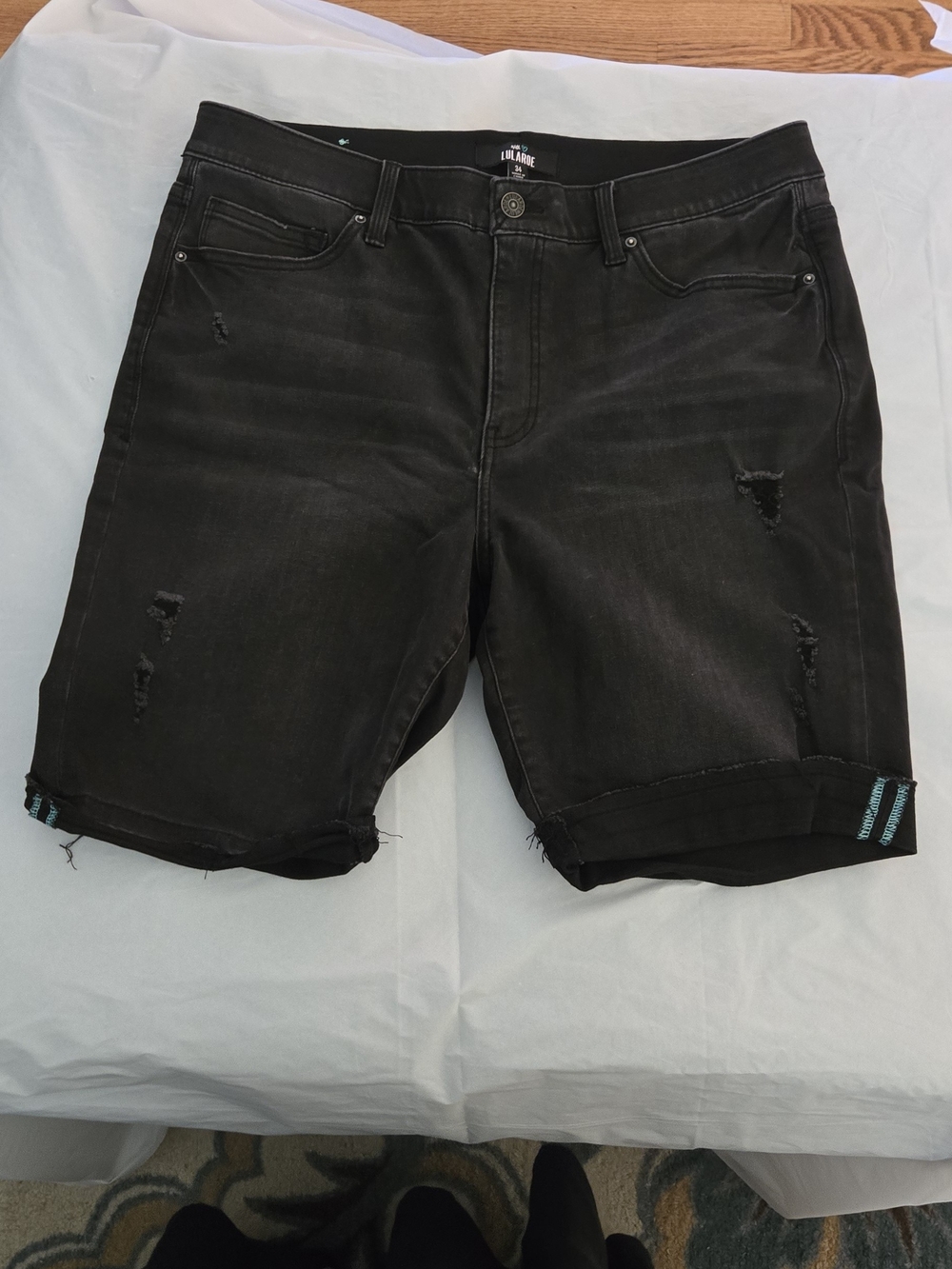 LuLaRoe Black Distressed Bermuda Stretch Denim Shorts